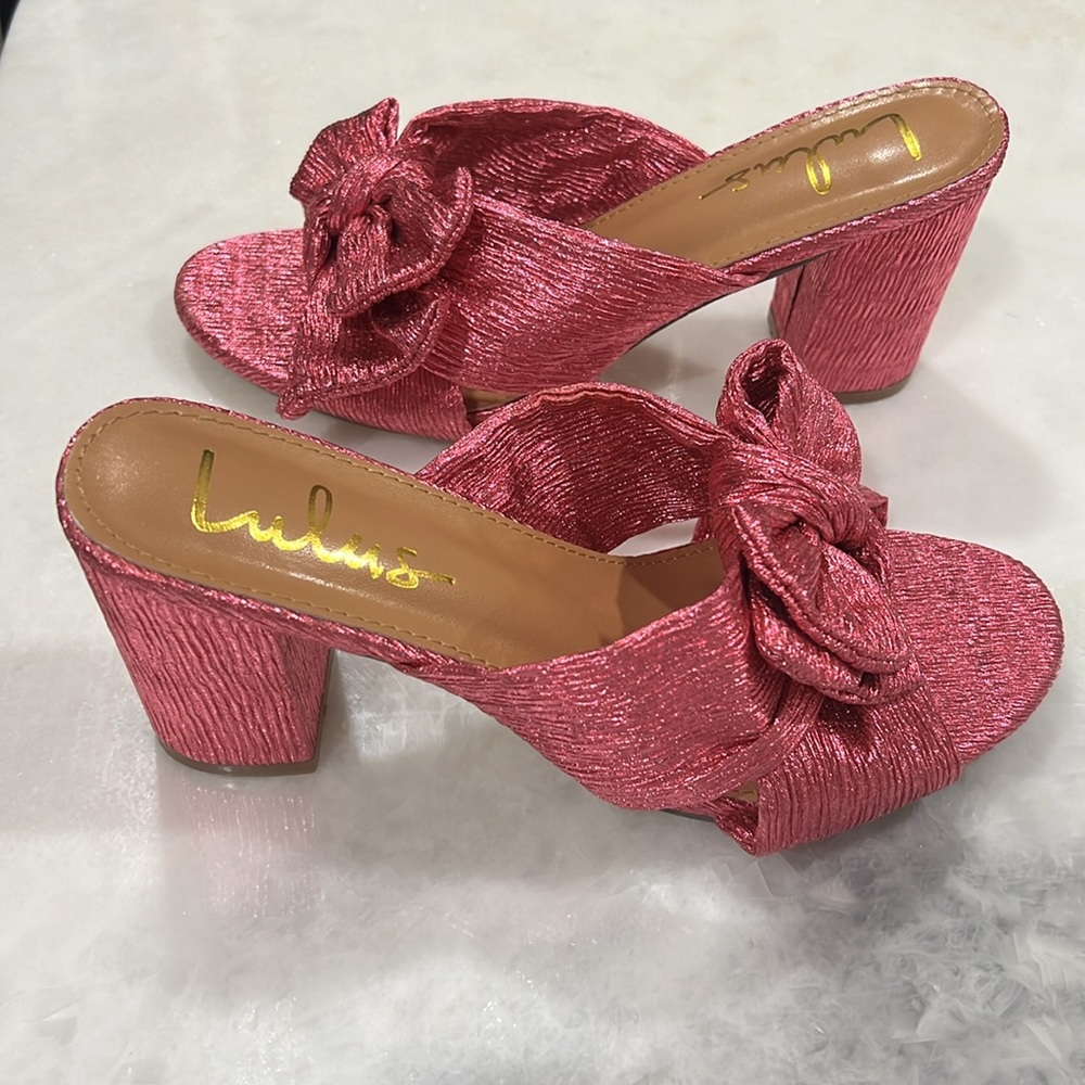 Lulu's Pink Textured Knot Block Heel Mules - Picture 3 of 3